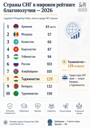 Таджикистан занял 129-е место в мировом рейтинге благополучия