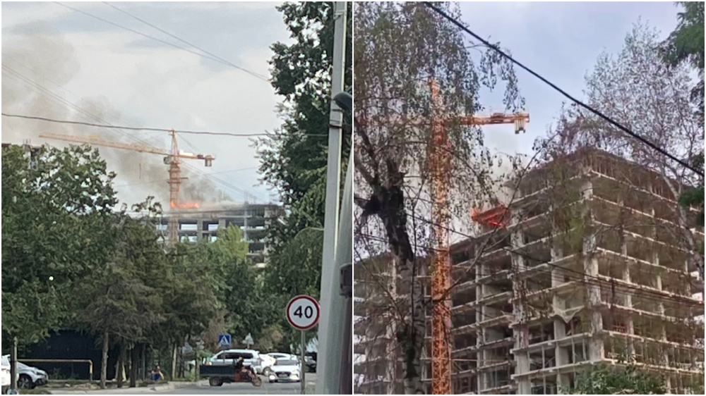 В 6-м микрорайоне Бишкека загорелось строящееся здание (видео)