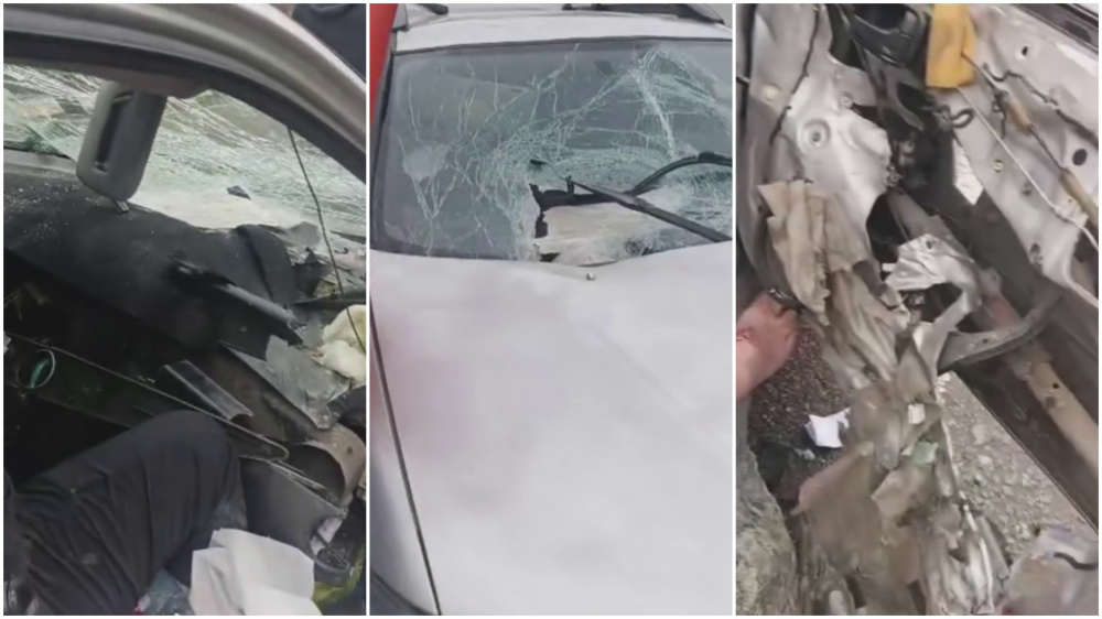 В Боомском ущелье булыжник протаранил легковой автомобиль (видео)