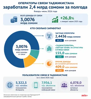 Операторы связи Таджикистана за полгода заработали около 260 млн долларов