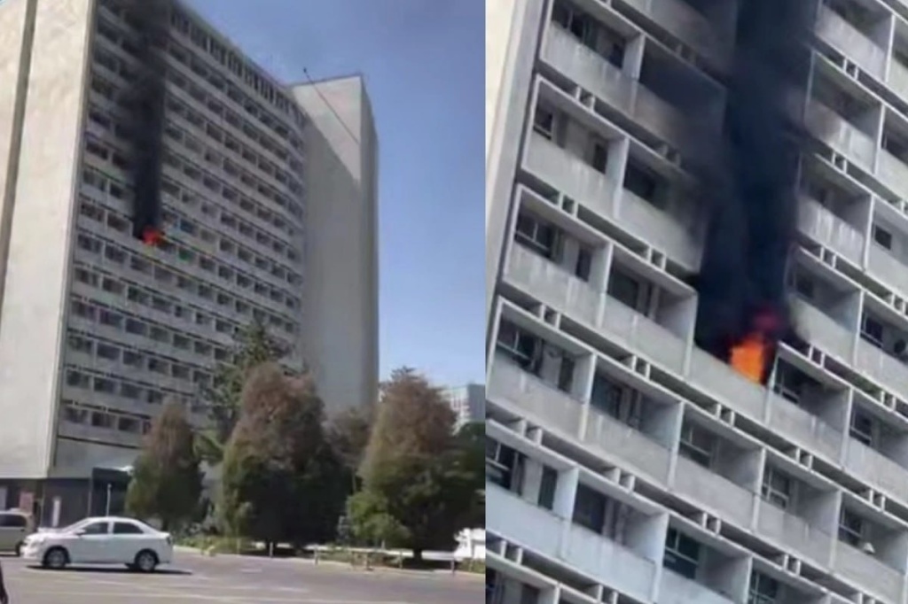 В Ташкенте ликвидировали пожар на десятом этаже гостиницы "Узбекистан". Видео