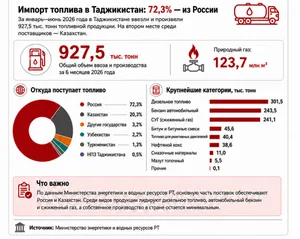 Россия сохранила лидерство по поставкам топлива в Таджикистан