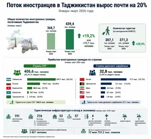Поток посетивших Таджикистан иностранцев вырос на 20%